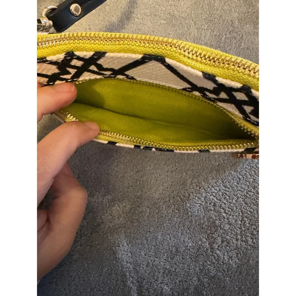 Spartina 449 Island Wristlet Pouch Black White‎ Geometric Pattern Leather Trim